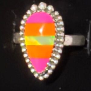 Southwestern Vibrant Striped orange, pink, and inlay opal sterling silver ring